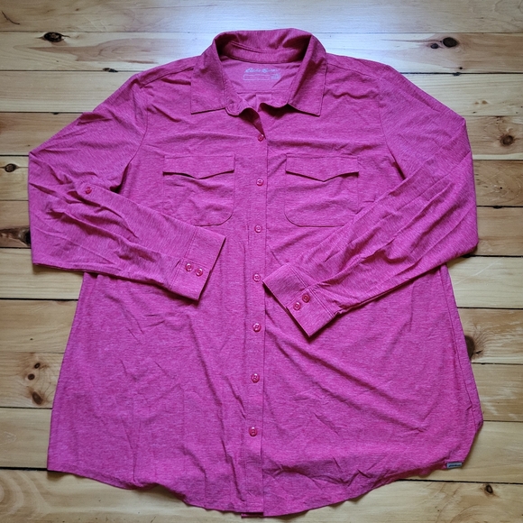 Eddie Bauer Travex Shirt Womens 2XL Button Up Pink Performance Stretch Hike Fish - Picture 2 of 12